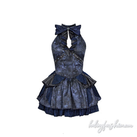 Bowknot hollow out ruched halter mini dress