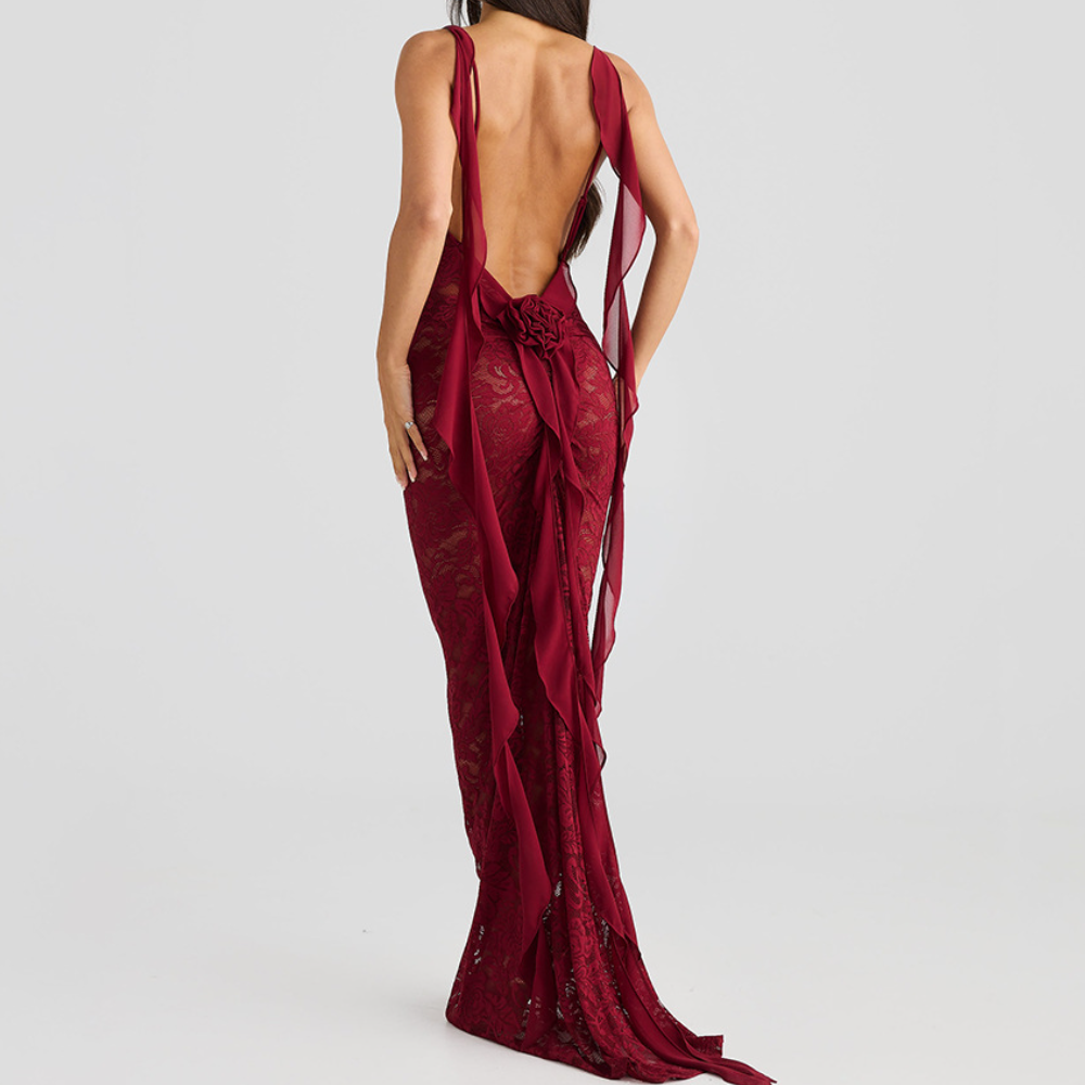 U neck flower applique lace backless cami maxi dress  | Festival Outfits Women