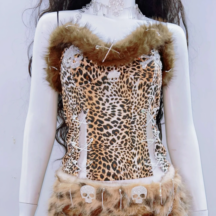 Leopard print fluffy sweetheart neck tube top  | Festival Outfits Women  | Cheetah Print Top