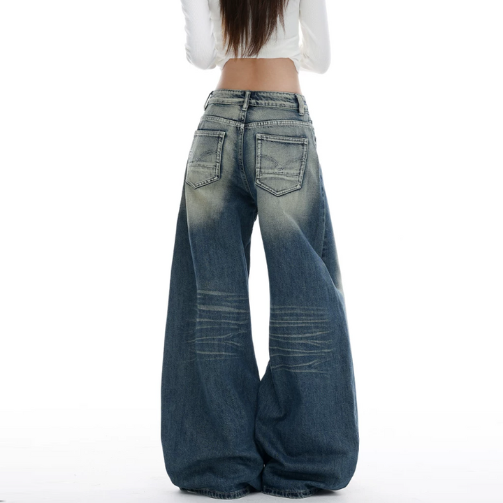 Gradient button pocket zip-up low rise wide leg | Baggy Low Rise Jeans