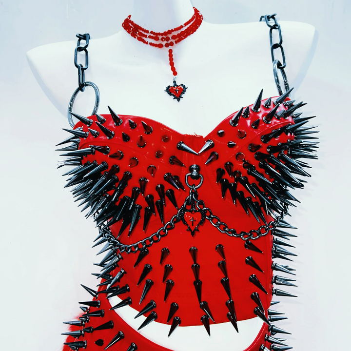 Metal chain o ring rivet applique v neck top  | Festival Outfits Women