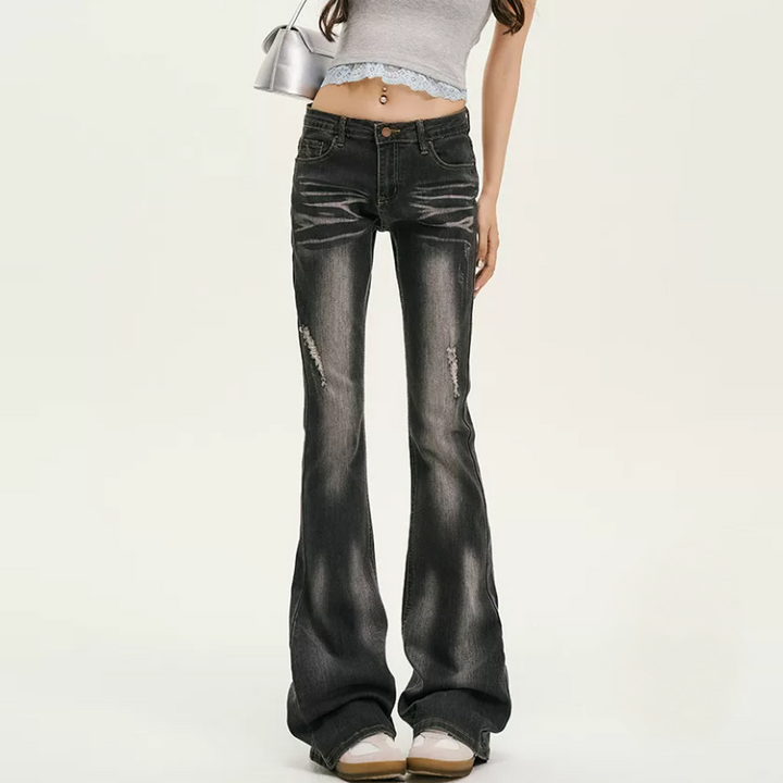 Ripped pocket button low rise jeans | Baggy Low Rise Jeans