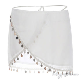 Irregular shell applique chiffon self tie mini skirt