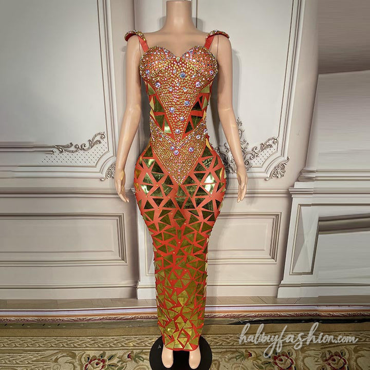 Glitter beaded v neck zip-up cami maxi dress - Halibuy - 3