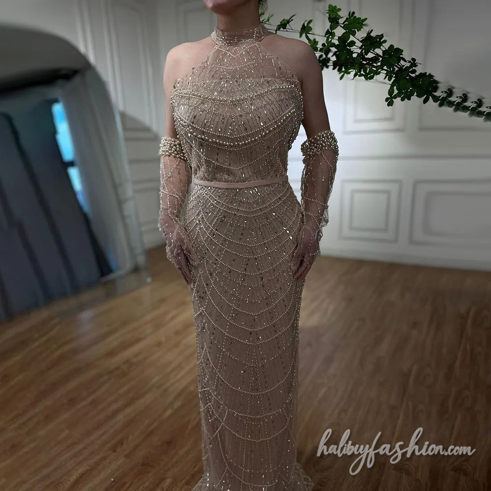 Halter beaded crewneck backless maxi dress - Halibuy - 2