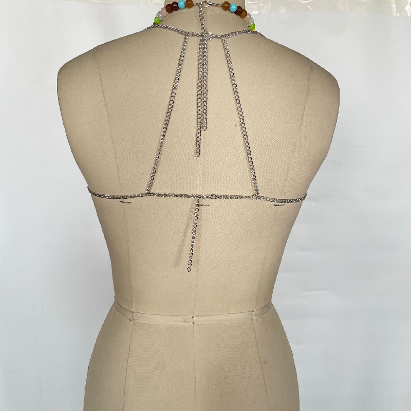 Beaded contrast halter backless top  | Festival Outfits Women