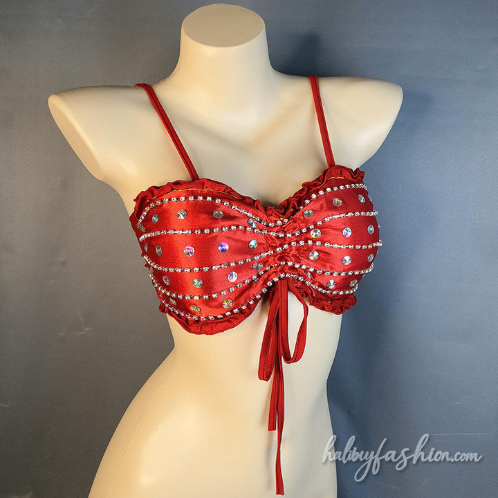 Beaded drawstring ruffle cami top