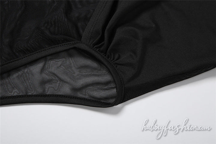 Long sleeve mesh crewneck button solid bodysuit