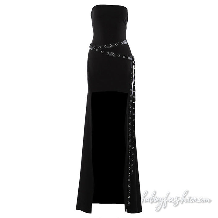 Irregular lace up backless solid tube maxi dress
