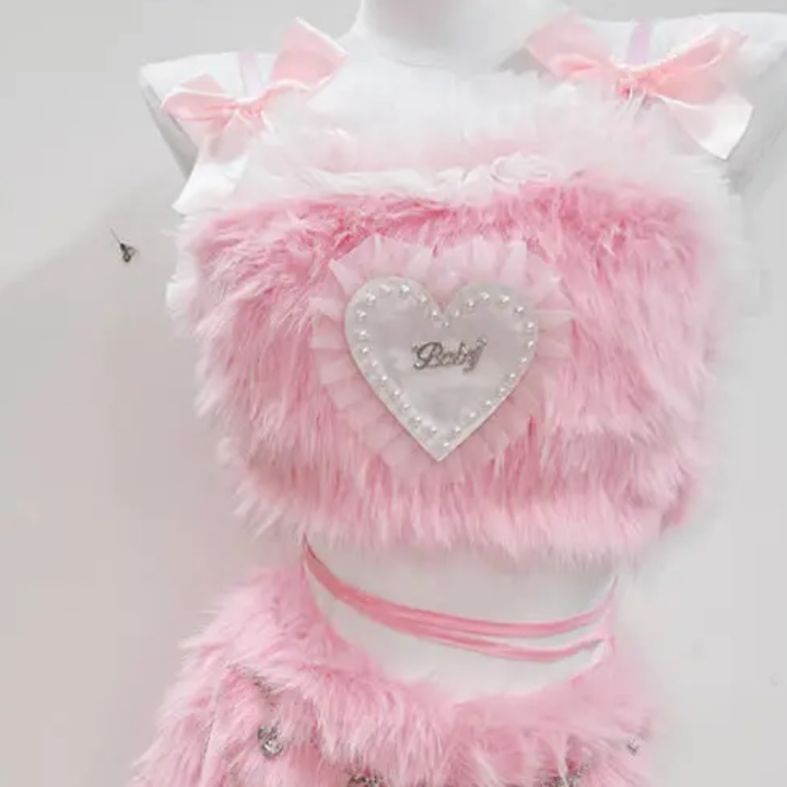 Bowknot fluffy ruffle cami mini skirt set  | Festival Outfits Women