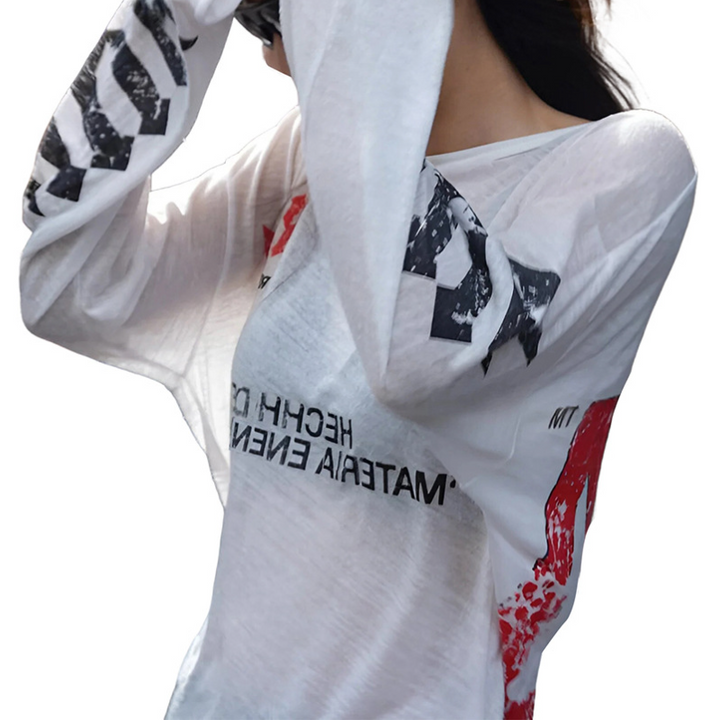 Crewneck long sleeve letter print contrast top  | Festival Outfits Women