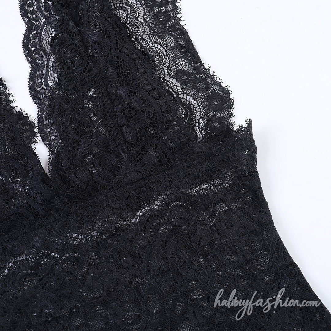 Lace v neck see through solid tank top