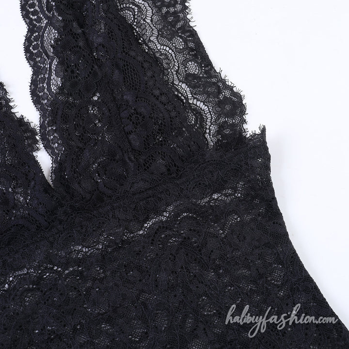 Lace v neck see through solid tank top