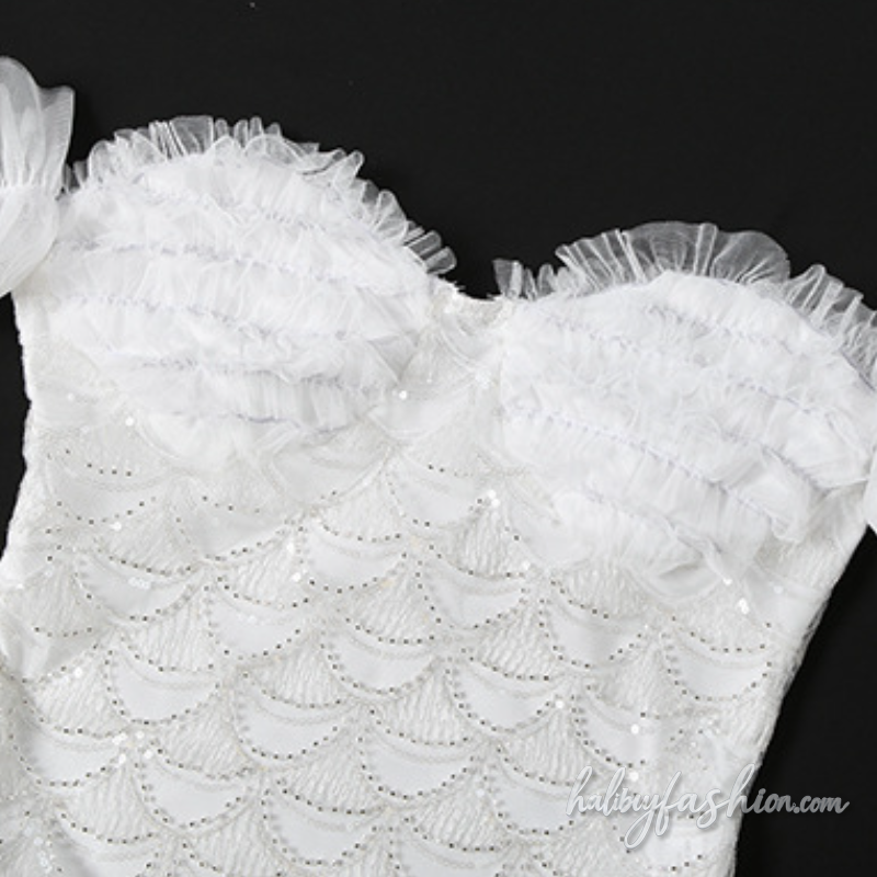 Off shoulder ruffle glitter ruched tube top - Halibuy - 5
