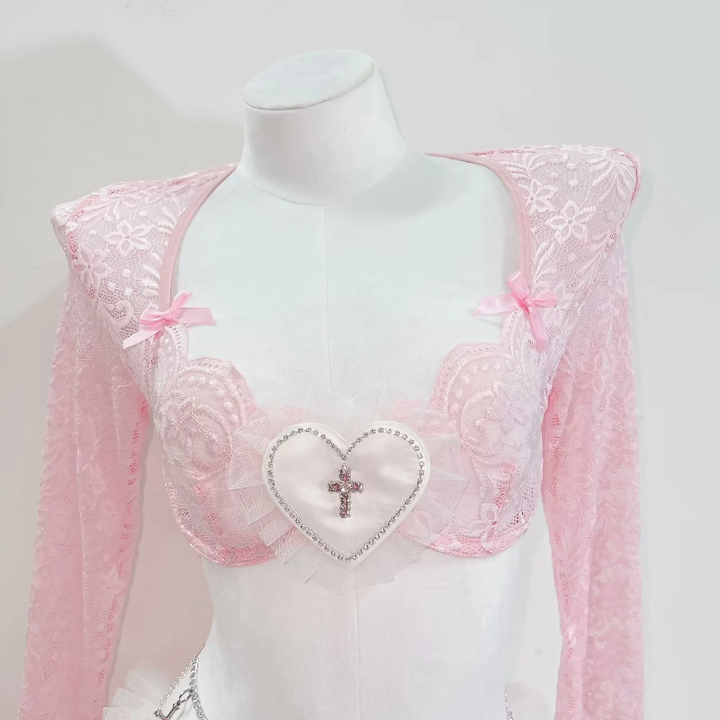 Long sleeve sweetheart pattern lace bowknot short pant set  | Festival Outfits Women