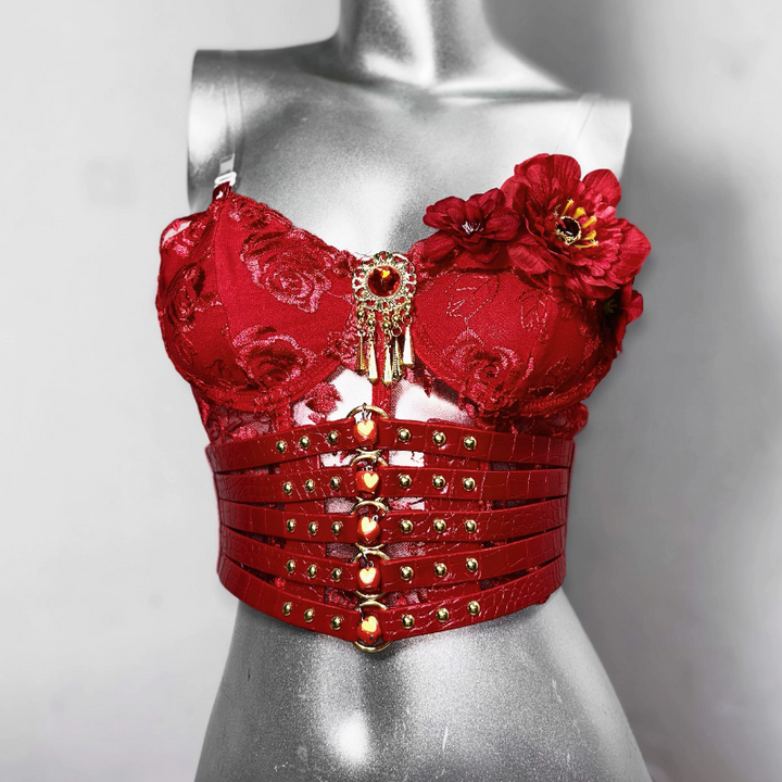 Corset flower applique backless tube top  | Festival Outfits Women