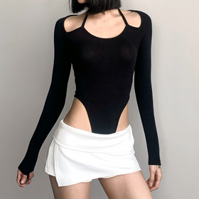 Off shoulder halter solid bodysuit  | Festival Outfits Women