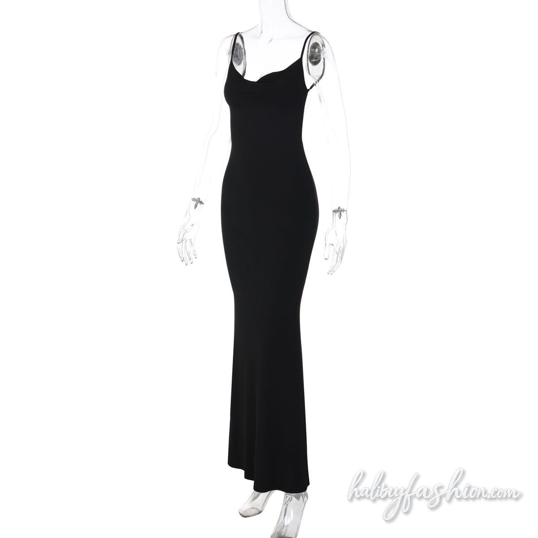 Glitter butterfly embroidery cowl neck cami maxi dress - Halibuy - 4