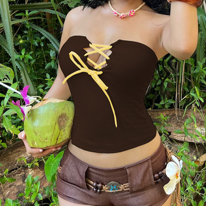 Self tie hollow out backless tube cut out top  | Festival Outfits Women