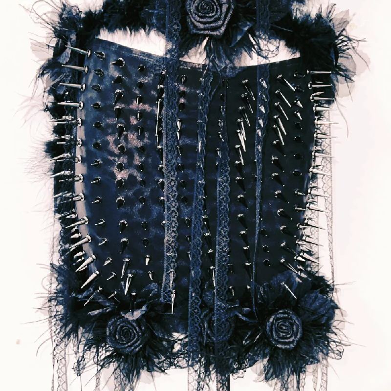 Rivet flower applique PU leather fluffy cami mini skirt set Cargo Mini Skirt  | Festival Outfits Women