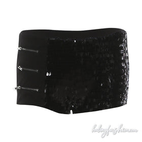 Zip-up applique glitter irregular short pant
