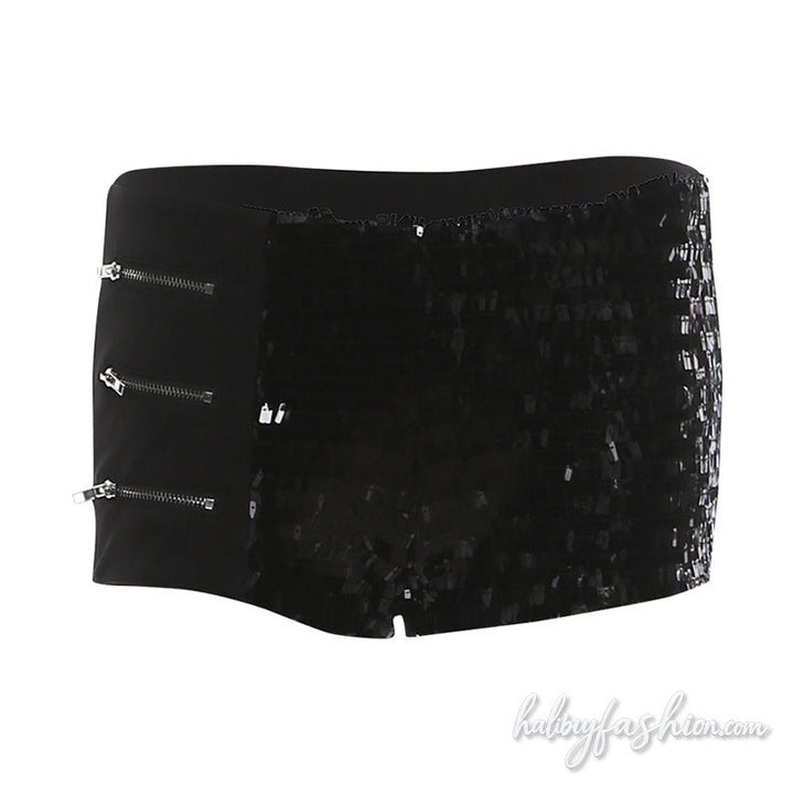 Zip-up applique glitter irregular short pant