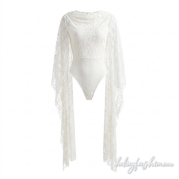 Lace crewneck button solid backless bodysuit