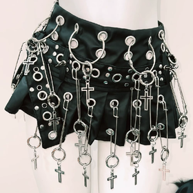 Halter hollow out o ring rivet applique mini skirt set  | Festival Outfits Women
