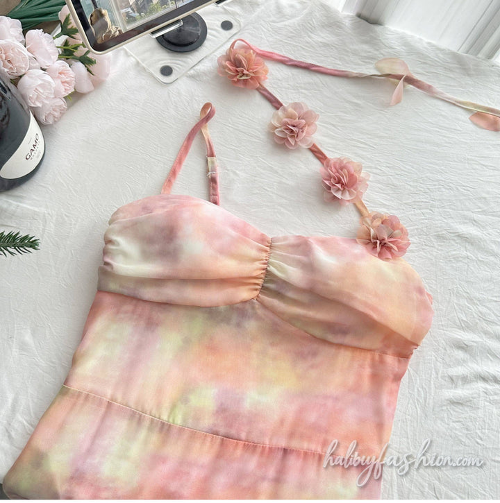 Irregular ruffle flower applique one shoulder midi dress - Halibuy - 6