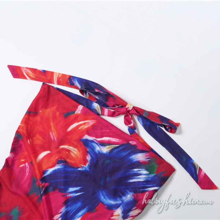 Cowl neck halter self tie print maxi skirt set
