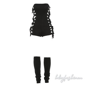 Hollow out self tie backless solid tube romper