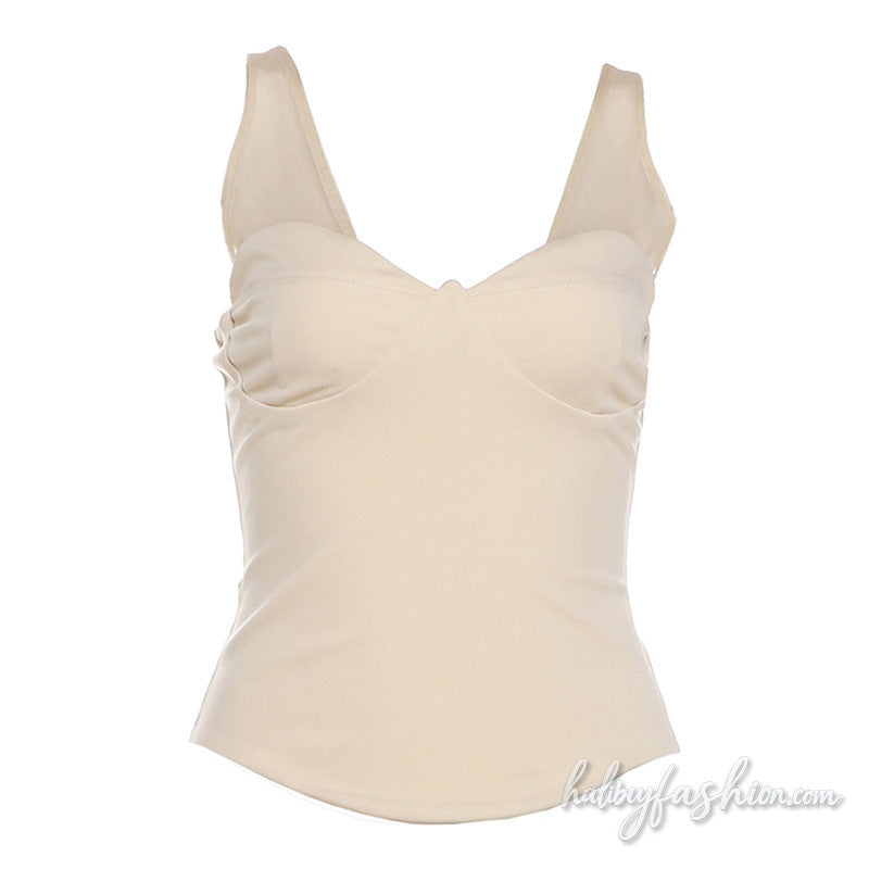V neck backless bustier solid cami top