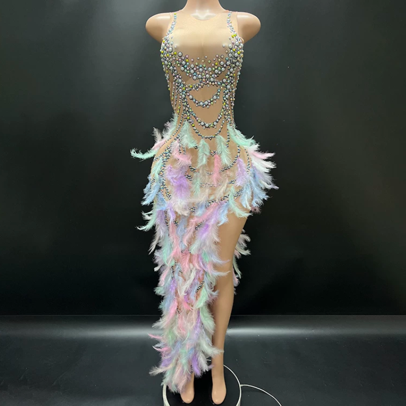 Feather irregular round neck zip-up print midi dress  | Festival Outfits Women