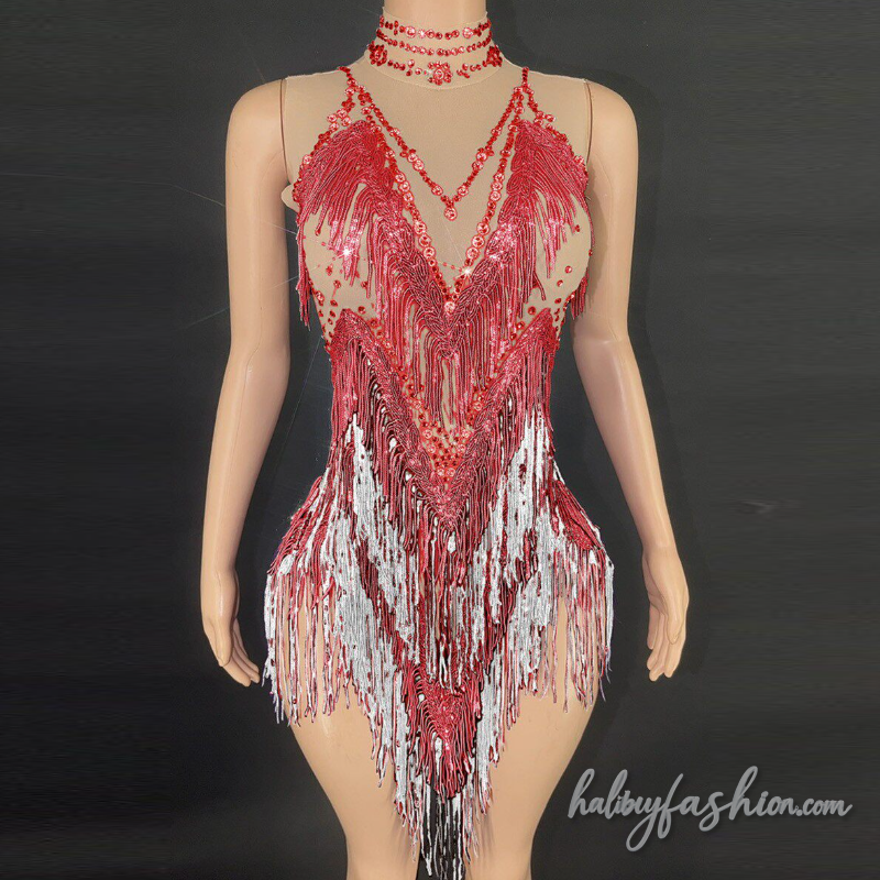 Tassels beaded high neck sleeveless romper
