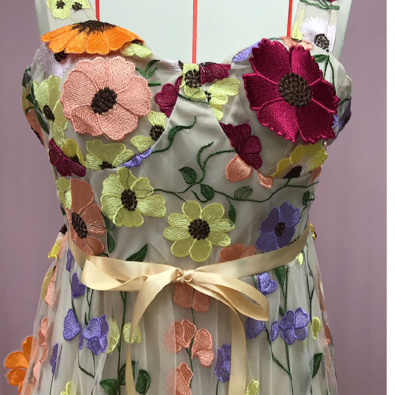 Flower embroidery zip-up self tie cami maxi dress  | Festival Outfits Women