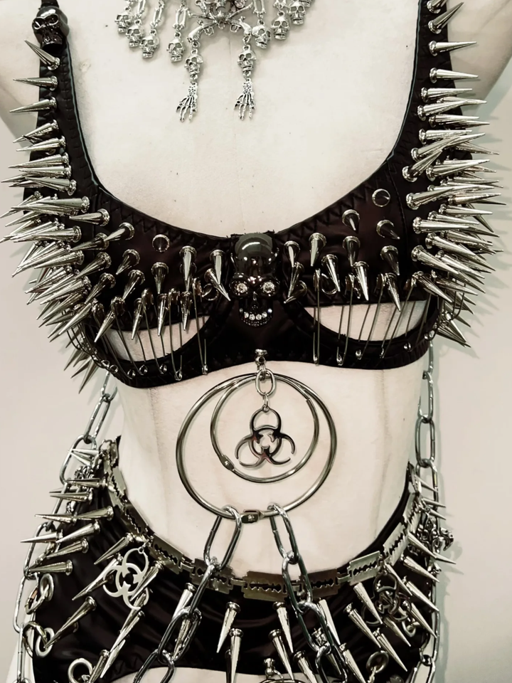 Rivet o ring metal chain skull applique cami set  | Festival Outfits Women