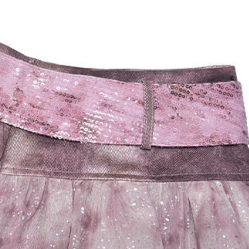 Irregular A line denim glitter mini skirt