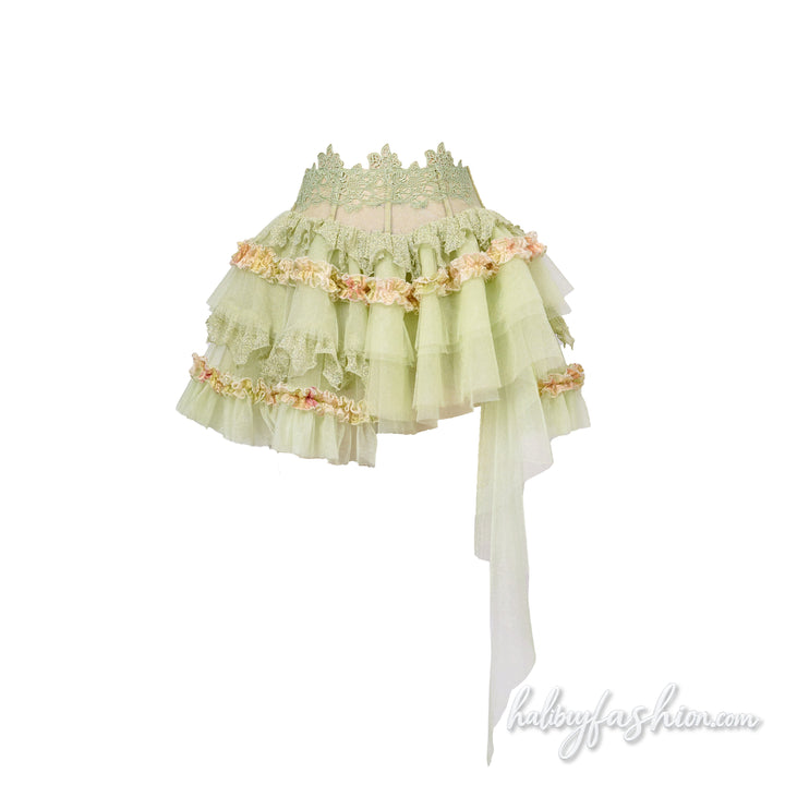 Lace hem irregular ruffle mesh A line mini skirt