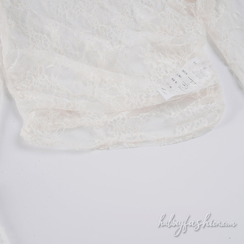 Long flared sleeve lace see through irregular top