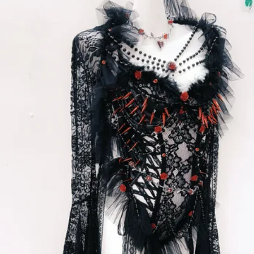 Long sleeve lace rivet beaded 2 piece top  | Festival Outfits Women