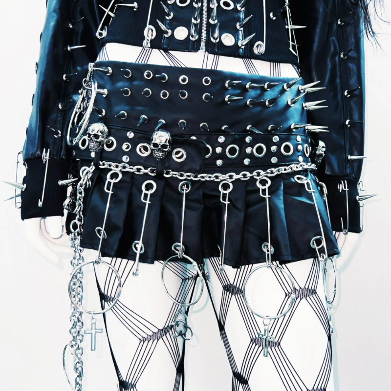 Long sleeve PU leather rivet top  | Festival Outfits Women