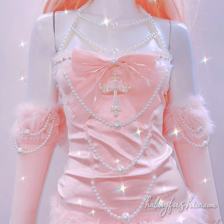 Beaded bowknot cross applique ruffle top