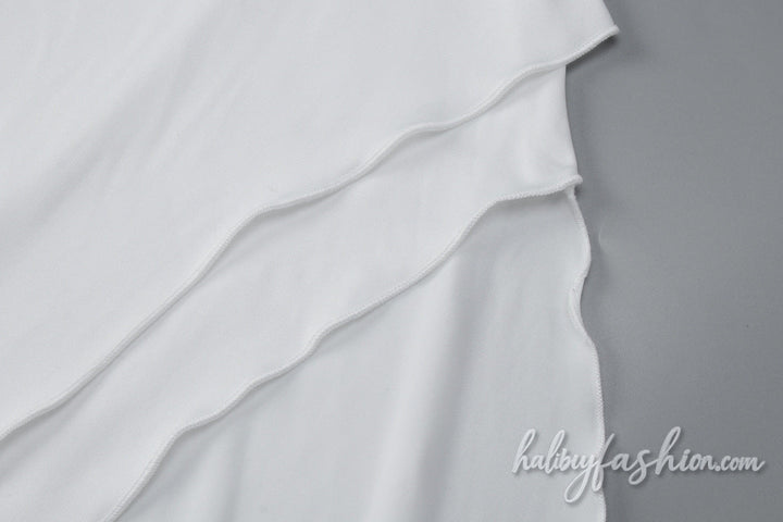 Off shoulder ruffle slit irregular hollow out midi dress - Halibuy - 6