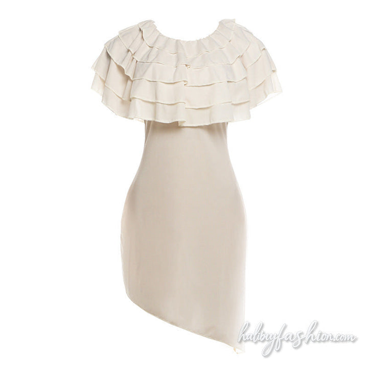 Crewneck ruffle irregular see through mini dress - Halibuy
