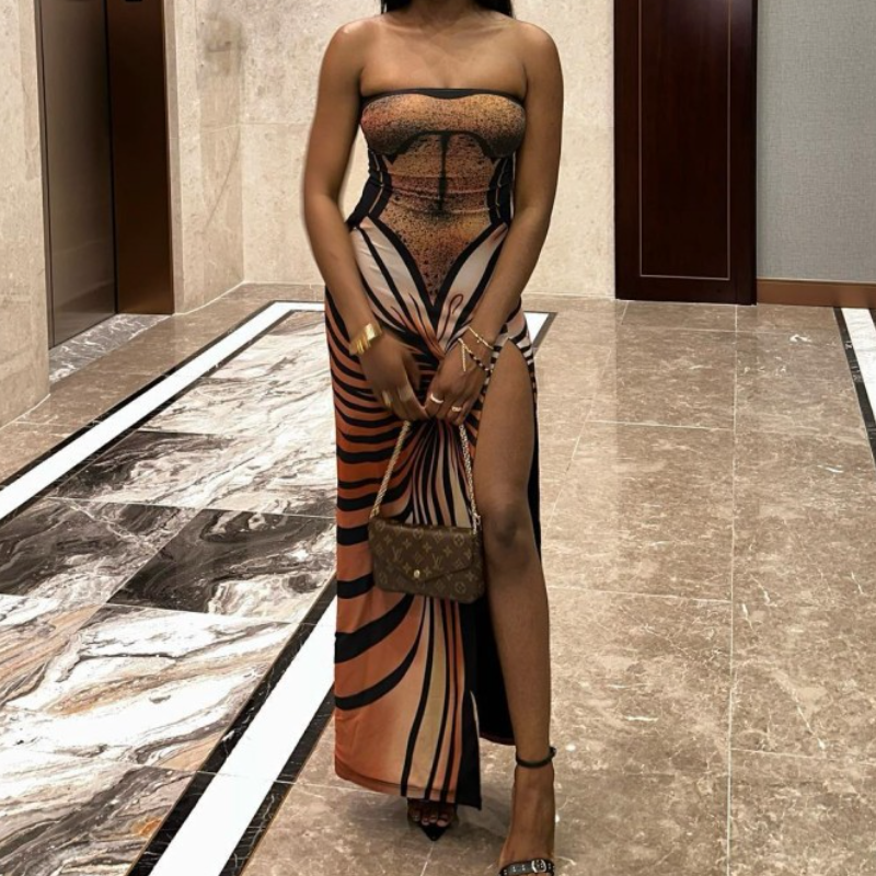 Contrast slit backless tube maxi dress  | Festival Outfits Women