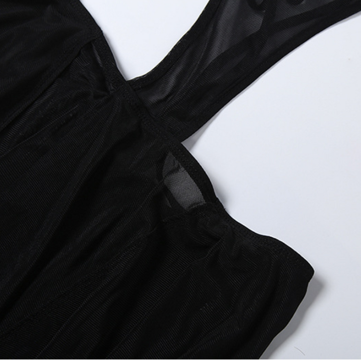 Self tie halter u neck hollow out mesh maxi dress