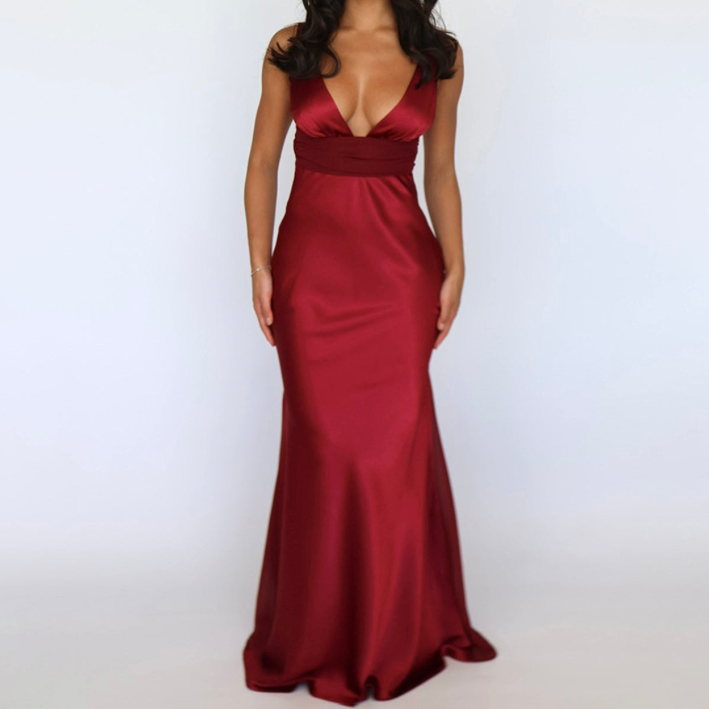 Beaded v neck zip-up satin backless maxi dress  | Festival Outfits Women