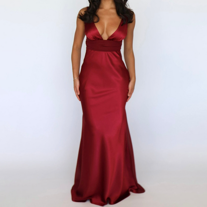 Beaded v neck zip-up satin backless maxi dress  | Festival Outfits Women