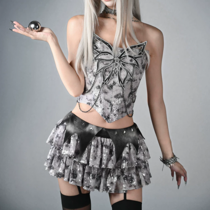 Glitter ruched A line contrast mini skirt