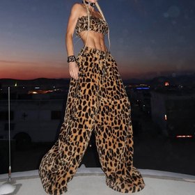 Leopard print fluffy tube pant set  | Festival Outfits Women
